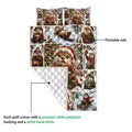 Close view of printed Christmas otter quilt artwork and white diamond-stitched backing
