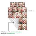 Flamingo quilt showing the printed floral front and white quilted reverse detail