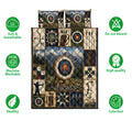 Archery quilt bedding set shown front-facing with target, bow, arrow, mountain, and archer artwork