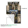 Archery quilt blanket detail showing printed front, white quilted backing, targets, bows, and arrow artwork