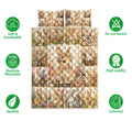 Floral rabbit quilt blanket and pillowcase option shown with product feature icons
