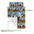 Excavator quilt shown from the printed front and white quilted reverse side