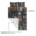 Wolf quilt detail showing the printed artwork side and white diamond-stitched backing