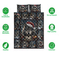 Christmas wolf quilt bedding set shown with repeated wolf scenes and festive winter artwork
