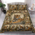 Tiger quilt bedding set styled in a bright bedroom with a large central tiger and jungle artwork