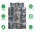 Tiger quilt bedding set shown with soft, breathable, washable, colorfast, and quality feature icons