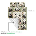 Panda quilt blanket showing the printed floral side and white quilted reverse