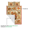 Thanksgiving quilt blanket showing the printed harvest side and white quilted backing in a product detail view