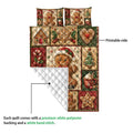 Christmas gingerbread quilt blanket showing the printed front and white quilted backing