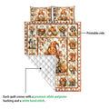 Autumn gnome quilt showing the printed front design and white quilted backing detail