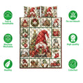 Christmas gnome quilt bedding set shown with matching pillow options and soft, breathable, washable design icons