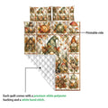 Gnome quilt blanket detail showing the printed autumn artwork and white quilted reverse side