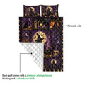 Witchcraft quilt blanket showing printed front, white quilted backing, and detailed mystical artwork