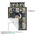 Owl quilt blanket displayed with its printed front and white diamond-quilted backing visible