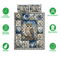 Owl quilt bedding set shown with floral and moonlit artwork alongside soft, breathable, colorful features