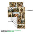 Bear quilt blanket showing a printed woodland side and white quilted backing detail