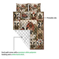 Dairy cow quilt showing a colorful printed front and white quilted backing detail