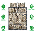 American Bulldog quilt bedding set shown with repeated bulldog portraits, paw prints, and bone motifs