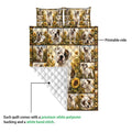 Bulldog quilt blanket detail showing the printed front and white diamond-stitched reverse