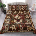 American Bulldog Christmas quilt blanket styled across a bedroom with festive bulldog artwork and red accents