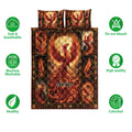 Phoenix quilt bedding set shown with soft breathable, washable, colorful, and quality feature icons