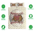 Baseball quilt bedding set shown with cracked baseball artwork and soft, breathable care feature icons