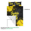 Softball quilt blanket showing the printed front, quilted texture, and white reverse backing