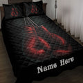 Black boxing quilt blanket displayed on a bed with dramatic red gloves and matching pillow artwork