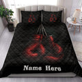 Boxing quilt bedding styled in a bright bedroom with bold red gloves on a black background