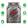Knights Templar quilt bedding set shown with red cross artwork and soft, breathable, colorfast features