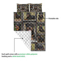 Rottweiler quilt showing the printed dog artwork and quilted white reverse side