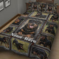 Rottweiler quilt blanket close view featuring multiple framed portraits of the breed