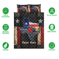 Texas quilt bedding set displayed with matching Texas artwork and visual feature icons