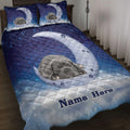 Cane Corso quilt blanket in blue moonlit artwork styled on a bedroom with coordinating pillow designs