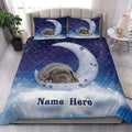 Cane Corso quilt bedding displayed on a modern bed with a sleeping dog beneath a crescent moon