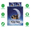 German Shepherd quilt bedding set shown front-facing with sleeping puppy artwork against a blue moonlit star pattern