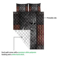 Fishing quilt shown with printed front artwork and white quilted backing in a product detail view