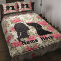 Custom Dachshund Quilt Blanket with Woman and Wiener Dog Silhouette, Pink Rose Floral Artwork