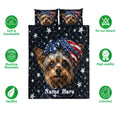 Yorkshire Terrier quilt bedding set with patriotic dog artwork and soft breathable feature icons