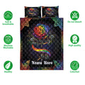 LGBT rainbow rose quilt bedding set shown with vibrant colors and a dark decorative design