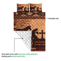 Cowboy quilt blanket detail showing the printed western side, quilted texture, and white backing