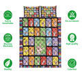 Sign language alphabet quilt bedding set with colorful hand signs and surrounding feature icons