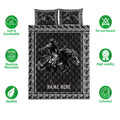 Rodeo quilt bedding set with cowboy horse artwork, soft breathable design, and care feature icons