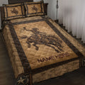 Rodeo cowboy quilt blanket on a bed with Western wood, star, and horse-riding artwork