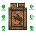Rodeo cowboy quilt bedding set displayed with care and quality feature icons