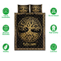 Tree of Life quilt bedding set with black and gold artwork and soft breathable design icons
