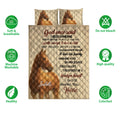 Horse quilt bedding set with chestnut horse artwork, printed message, and soft breathable feature icons