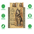 Husky quilt bedding set shown with dog portraits, floral detailing, and product feature icons