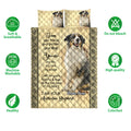 Australian Shepherd quilt bedding set shown with dog portraits, printed artwork, and product feature icons
