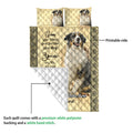 Australian Shepherd quilt showing the printed front, quilted reverse, and detailed dog portrait artwork